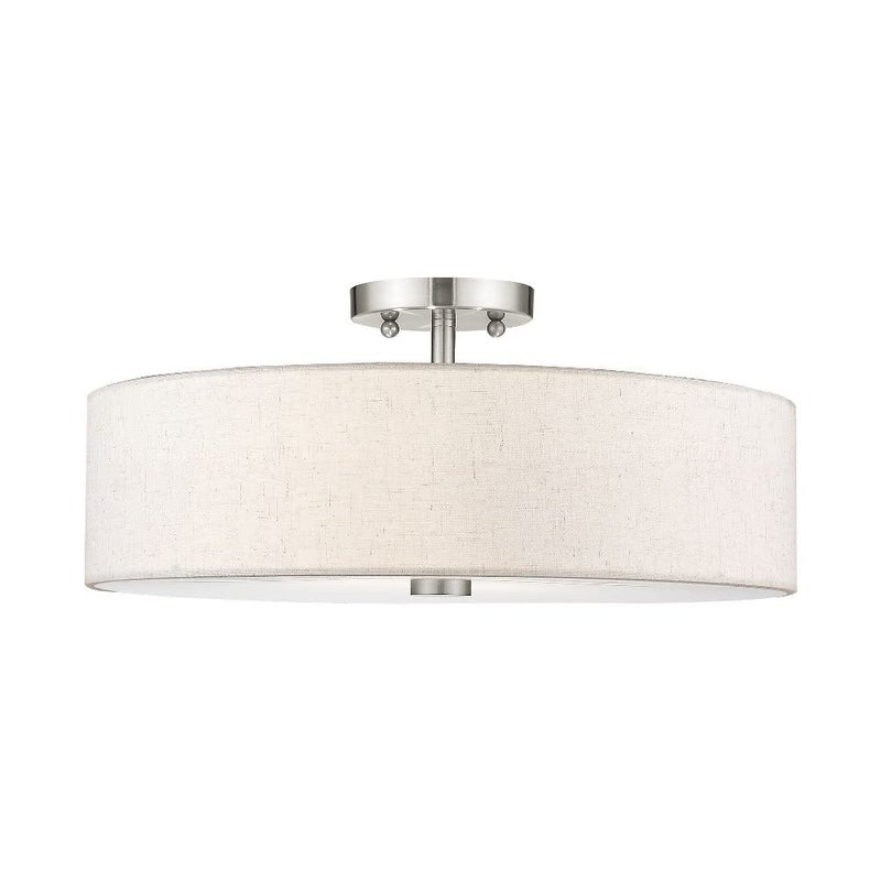 Livex Lighting 52136-92 Meridian Collection 4-Light Transitional Ceiling Mount Fixture with Oatmeal Color Fabric Hardback Shade, English Bronze - Image 4